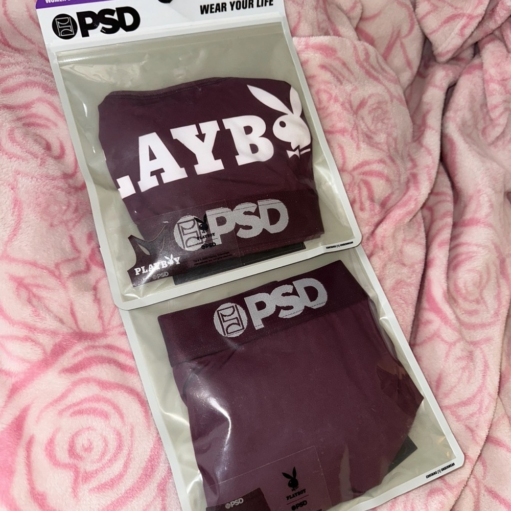 PSD Women’s Maroon/Playboy Sports Bra and Shorts Two Piece Set